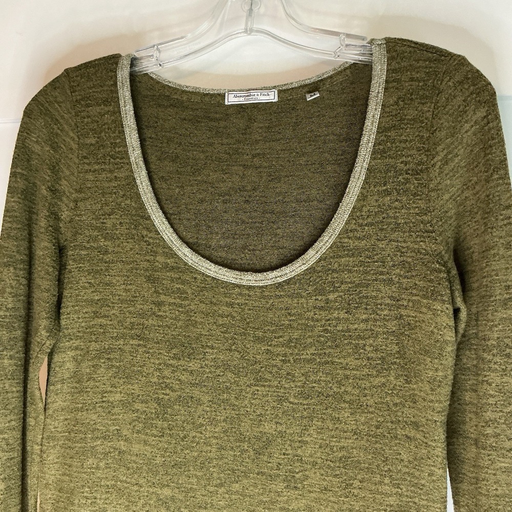 Abercrombie & Fitch Long Sleeve T Shirt Womens Med Scoop Neck Olive Green Jersey - Picture 3 of 6